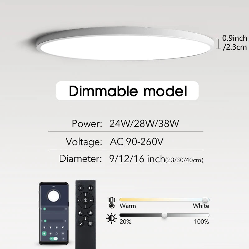 plafonnier led moderne blanc intensité variable application télécommande minimaliste
