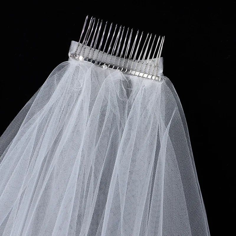 voile mariée double couche dentelle blanc classique clips métalliques transparents photo mariage fiançailles adult
