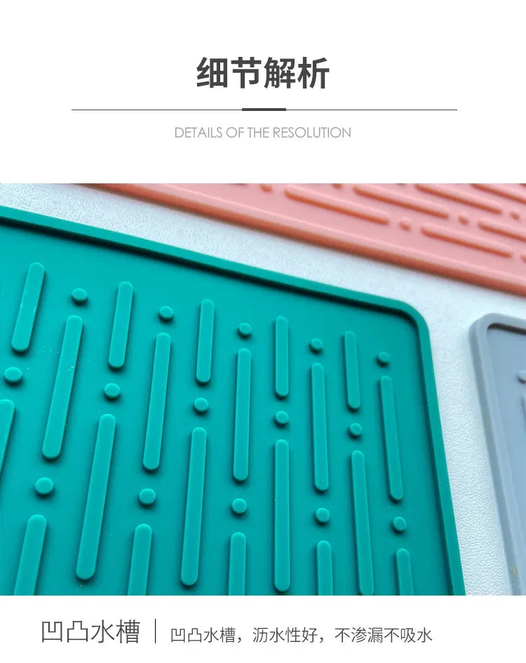 tapis cuisine silicone noir gris vert orange rayures horizontales adhésif anti dérapant rectangle moderne