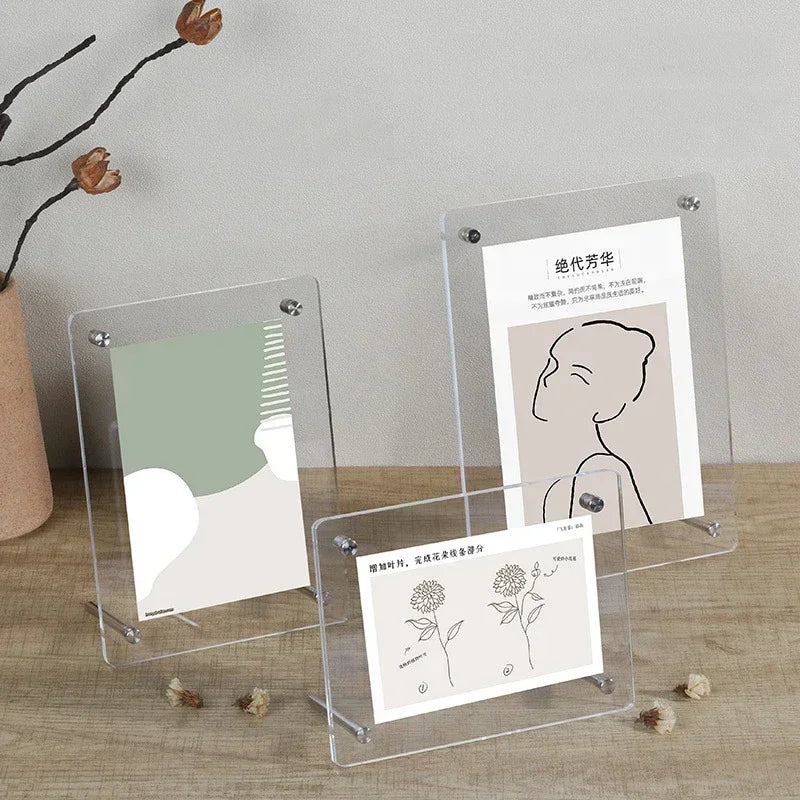 cadre photo transparent moderne clips métalliques illustrations figures humaines fleurs minimaliste porte photo