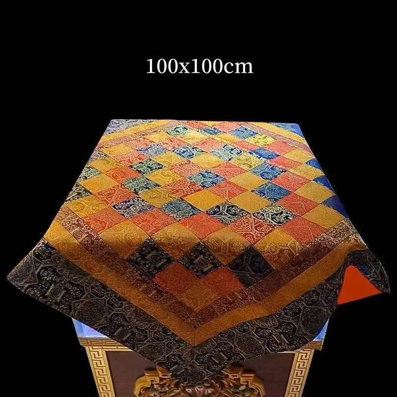 tapis traditionnel brodé patchwork géométrique couleurs vives élégant table manger