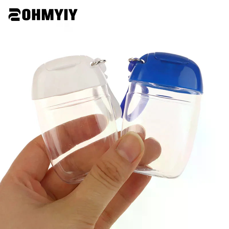 bouteilles rechargeables transparentes modernes couleurs variées anneau boucle pratique portables cosmétiques désinfectant main