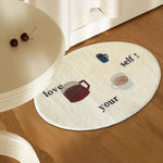 tapis ovale moderne imprimé lettres tasses salle bain intérieur beige clair anti salissure imperméable