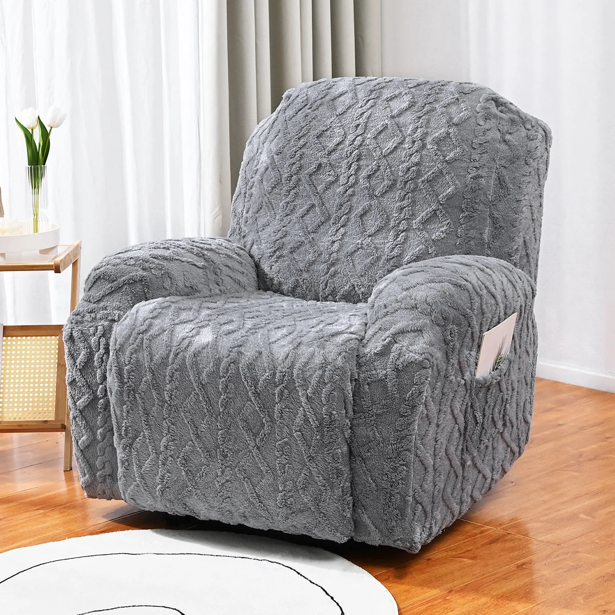 housse fauteuil gris moderne adhésif poche lavage machine automne hiver polyester Jacquard doux élastique