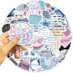sticker graphique moderne adhésif bleu rose blanc noir textuel abstrait 51 pièces