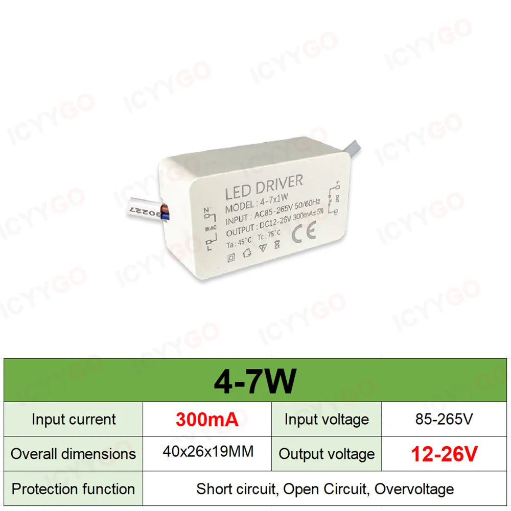 pilote led driver alimentation 120v 240v 3w 18w 300ma 600ma isolation industrielle ccc sécurité