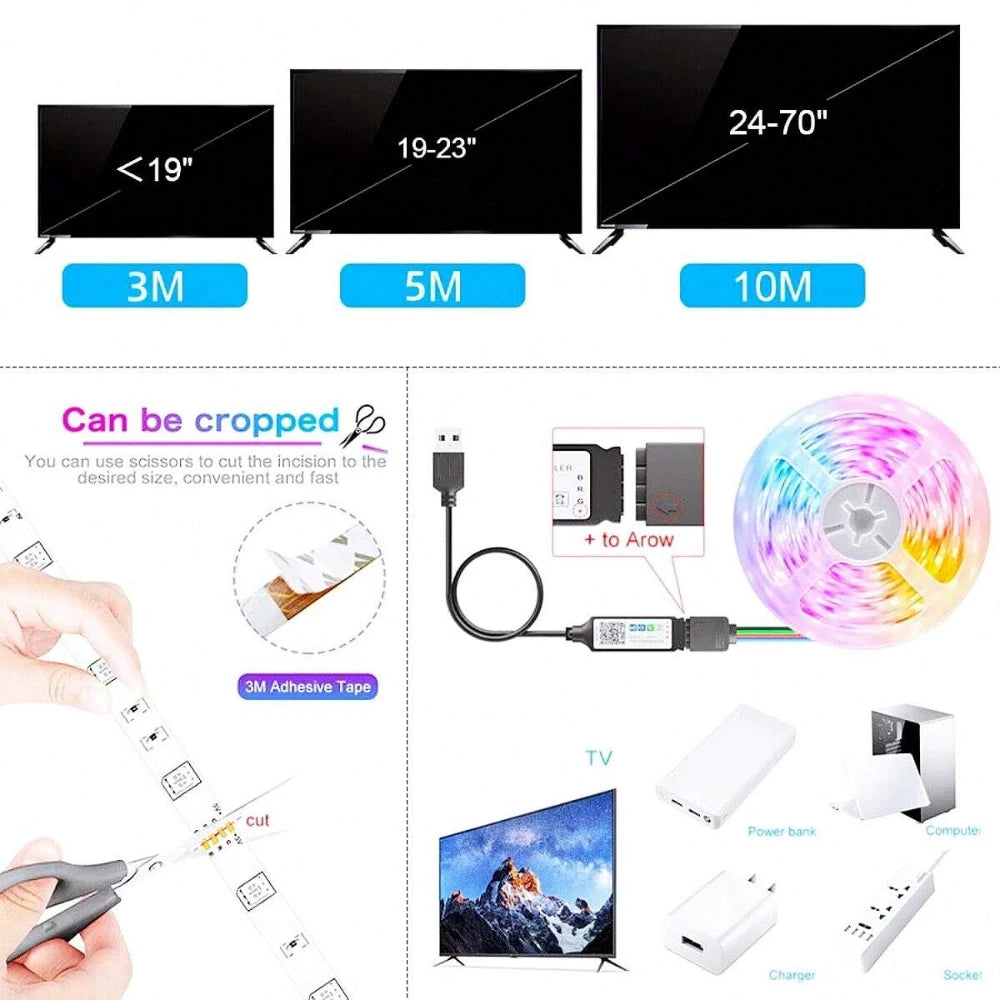ruban led multicolore 5050 rgb wifi application tuya adhésif moderne 3m 5m 10m