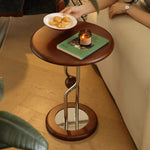 table d'appoint bois marron clair moderne pied central base circulaire portable multifonctionnelle rangement chambre