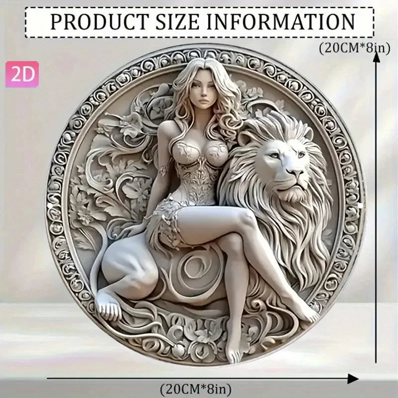 plaque décorative 3d art nouveau femme lion motifs floraux beige clair intérieur maison bar