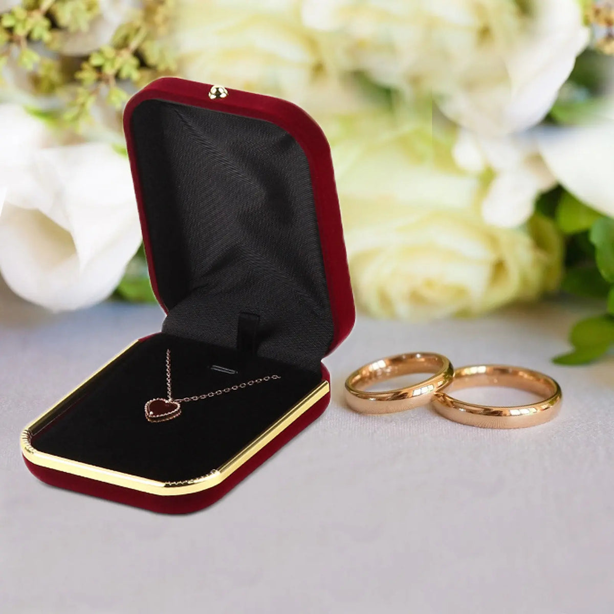 boîte bijoux velours rouge classique organisateur colliers rangement bagues oreilles