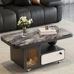 table basse moderne marbre noir tiroir roulette salon minimaliste italien
