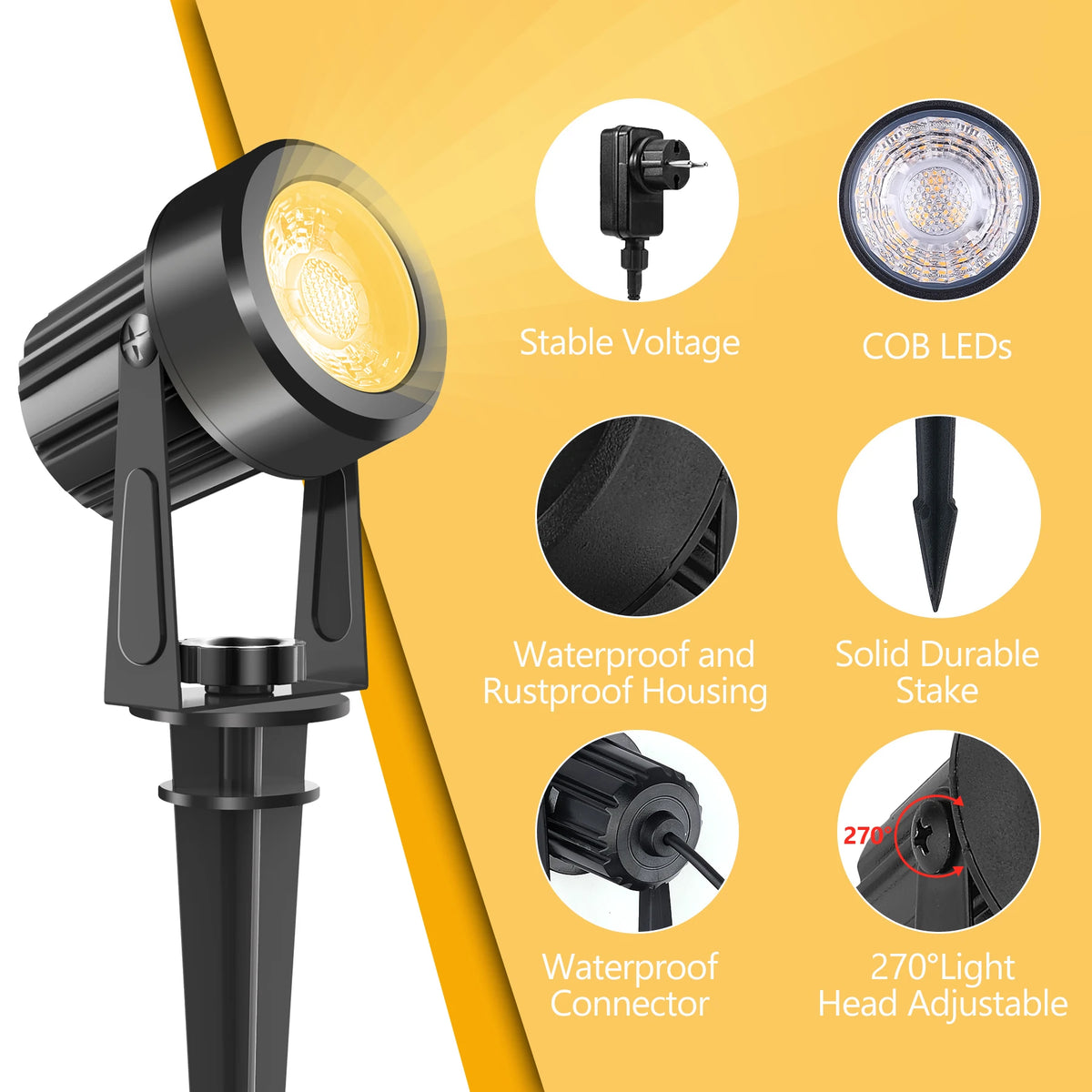 projecteurs exterieurs led jardin noir modernes 800lm ip65 abs contemporains 10lumières