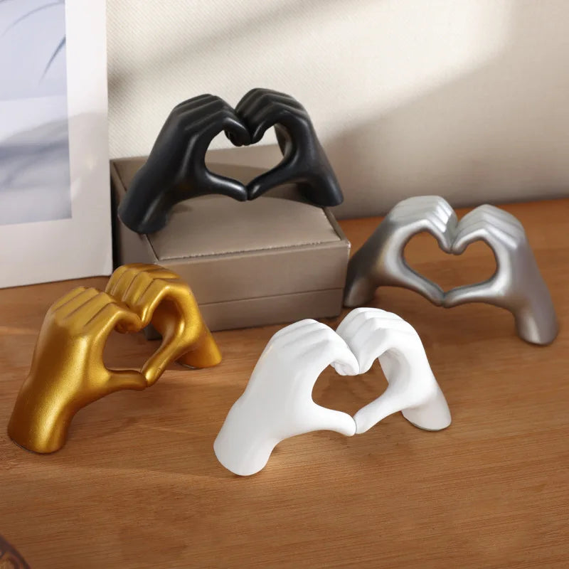 figurines decoratives mains coeur noir or argenté moderne minimaliste sans electricite chambre salon