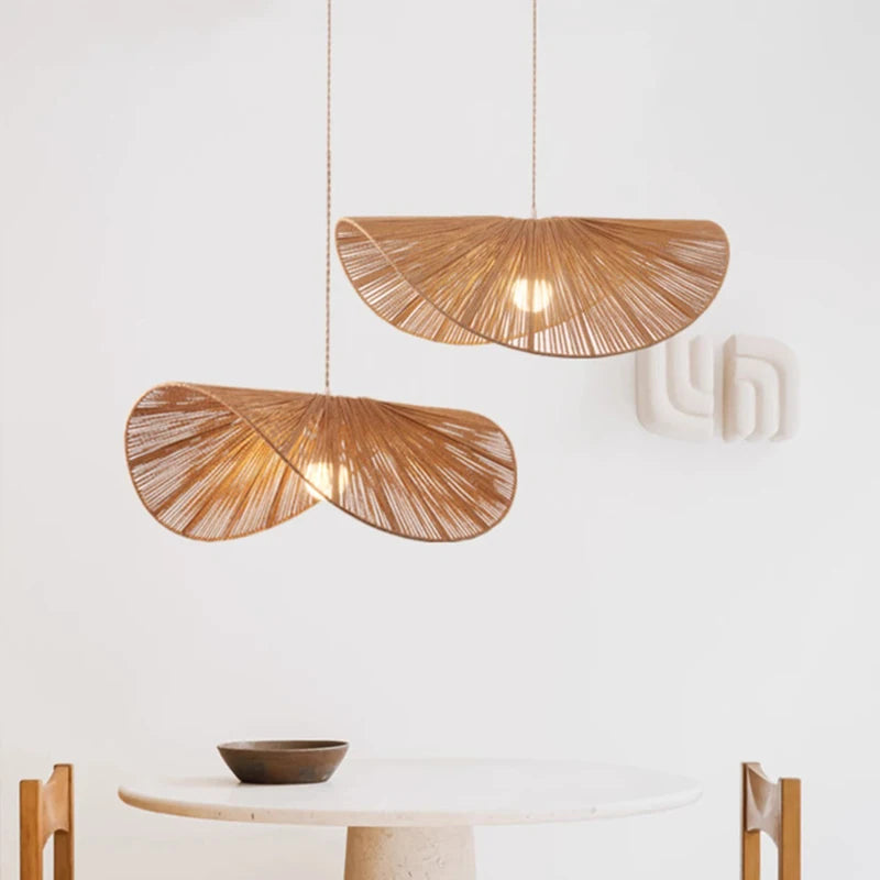 suspension lumineuse moderne rotin naturel cuisine salon scandinave lumière chaîne métallique