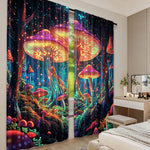 rideau polyester opaque champignons lumineux forêt fantastique couleur bleue verte rouge chambre salon