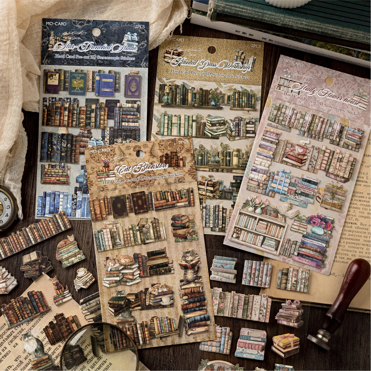 miniatures livres vintage adhésifs fleurs motifs géométriques romantiques couleurs variées décoratives bricolage scrapbooking journal