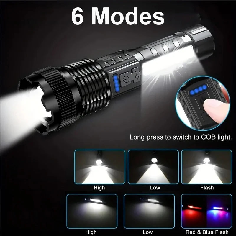 torches tactiques led rechargeables modes réglables cordon clip noir camping