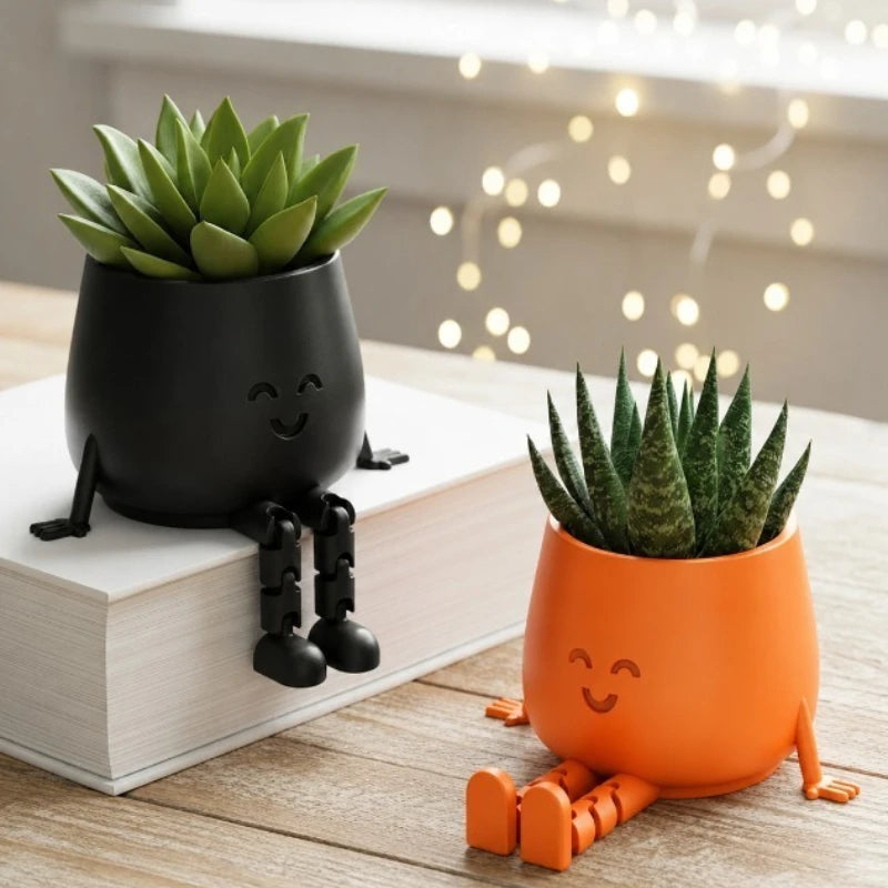 cache pot visage souriant rouge blanc noir plantes succulentes moderne articulation flexible décoration mignonne