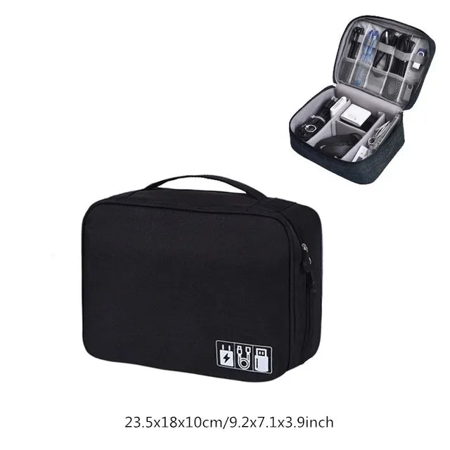 Sac bandoulière gris tissu uni pratique zipper bijoux accessoires chargeur câbles montres