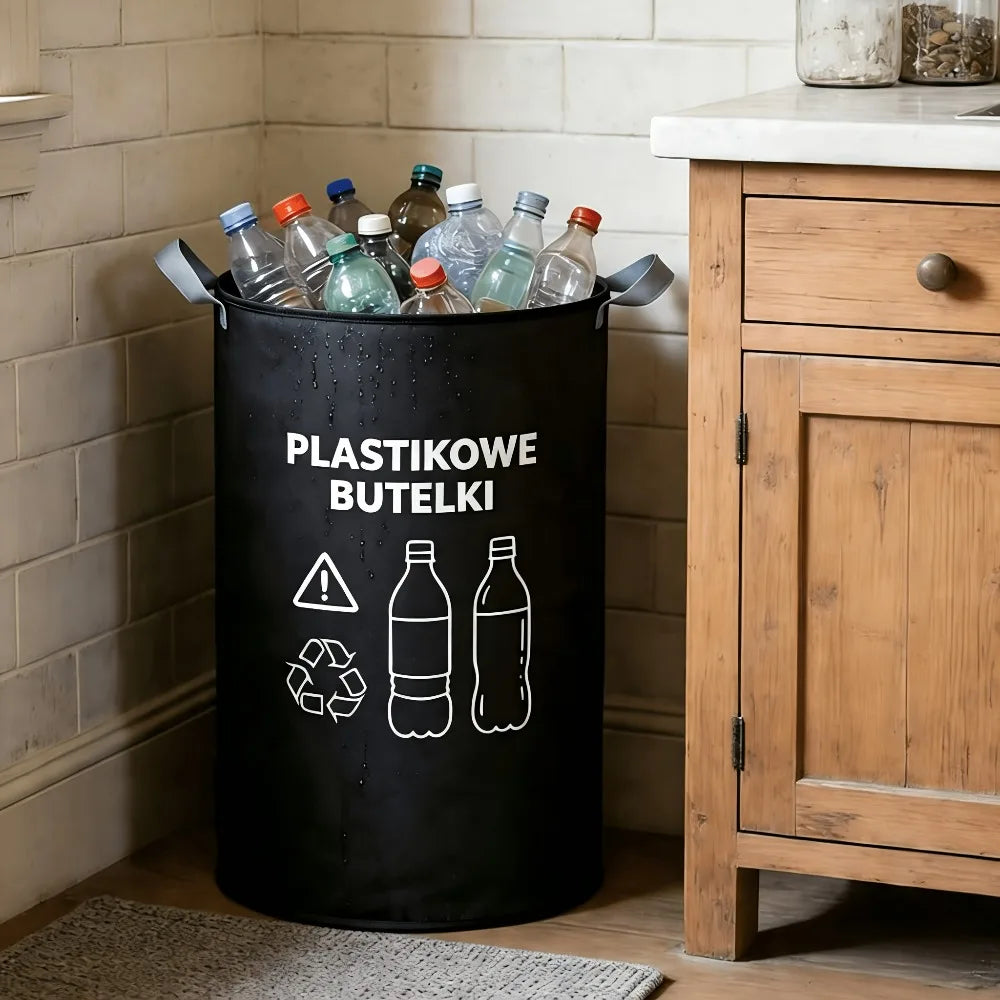 poubelle pliable tri sélectif bouteilles plastique recyclage graphisme moderne poignées noire