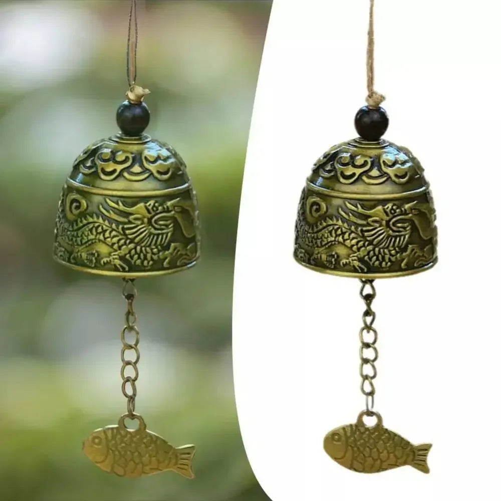 cloches décoratives bronze doré motifs floraux animaux artisanal vintage poisson métal chaîne métallique