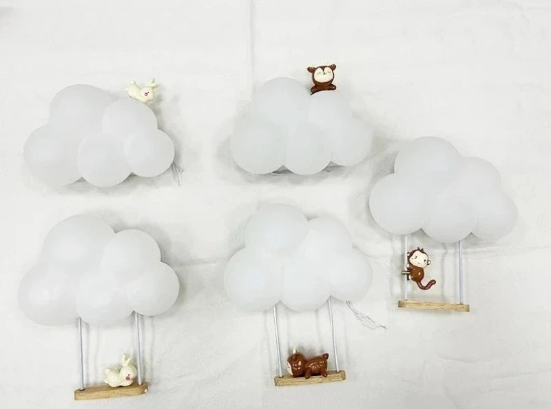appliques murales decoratives lumiere led nuages animaux blanc moderne chambre enfants