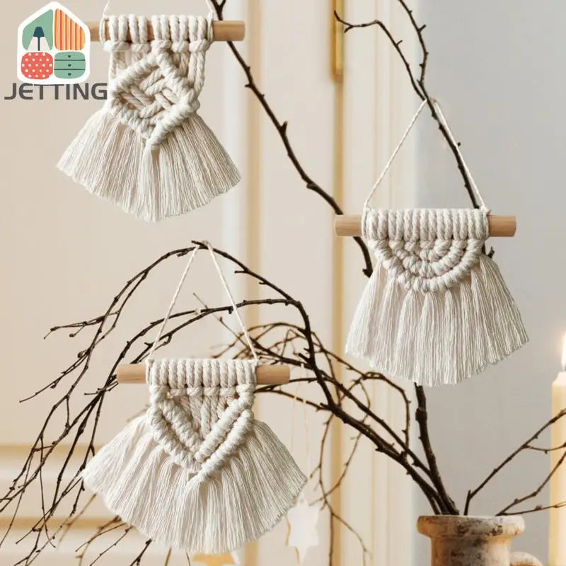 décoration bohème macramé tressé main artisanal couleur beige clair