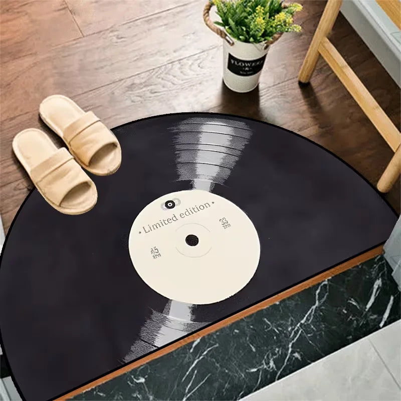 tapis demi cercle moderne vinyle géométrique noir blanc antidérapant salon entrée