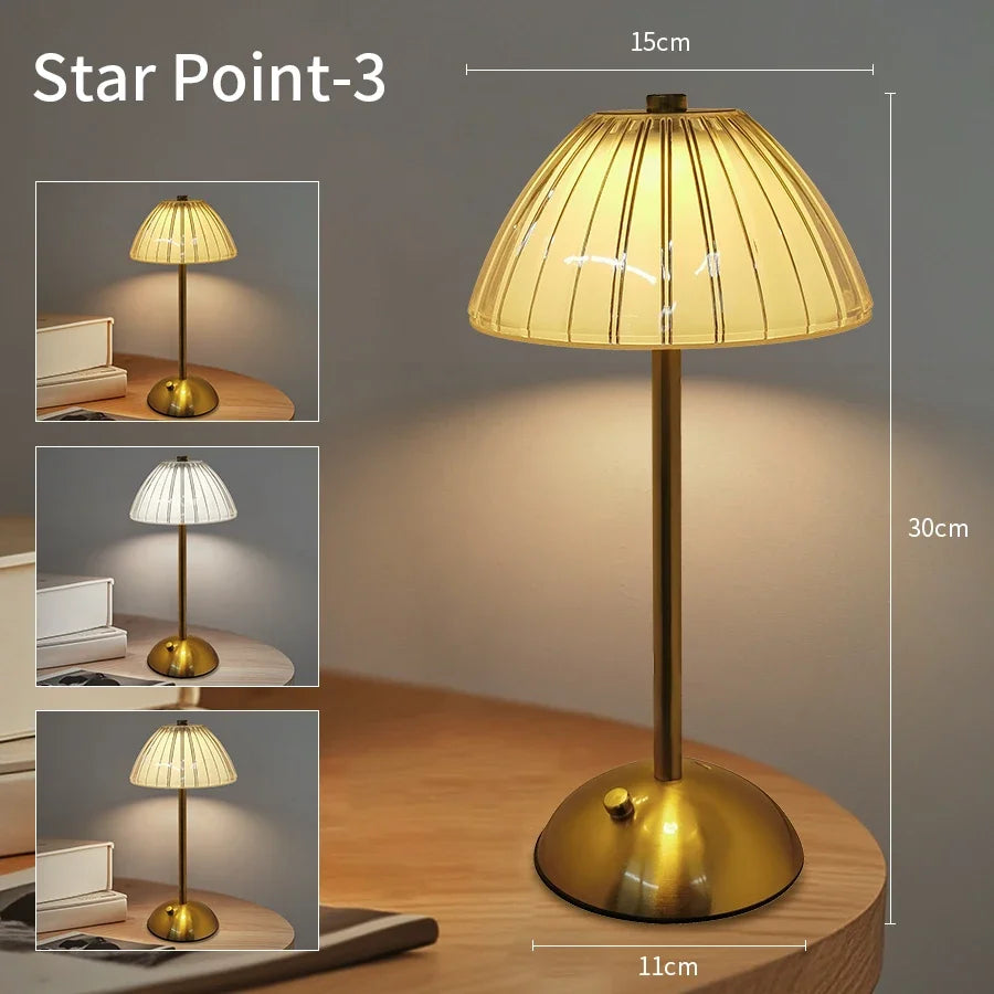 lampe table moderne or transparent géométrique rechargeable sensoriel chambre coucher led