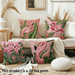 taies d'oreiller moderne flamants roses motifs floraux couleurs vives rose verte maison 45x45cm