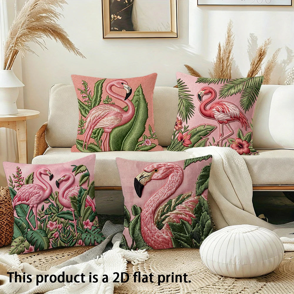 taies d'oreiller moderne flamants roses motifs floraux couleurs vives rose verte maison 45x45cm