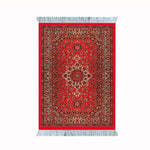 tapis persan franges ornements traditionnels rouge bleu noir beige marron classique sous verre gaming