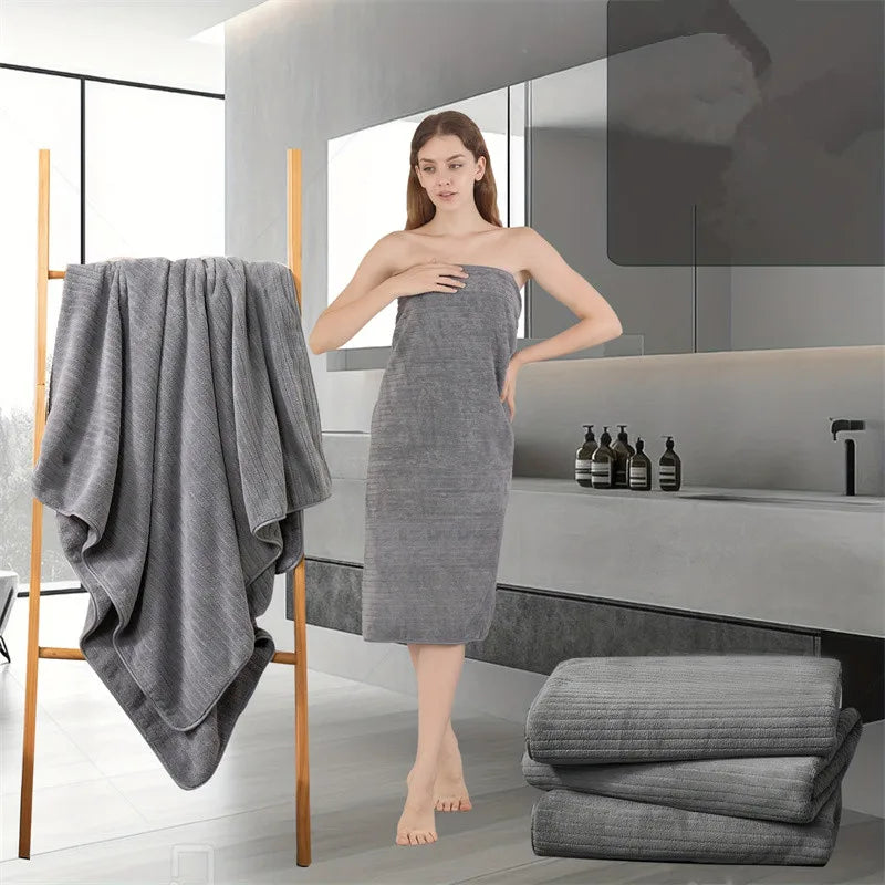 serviettes bain microfibre absorbantes rayées gris rose orange rouge bleu rapide séchage moderne confortables