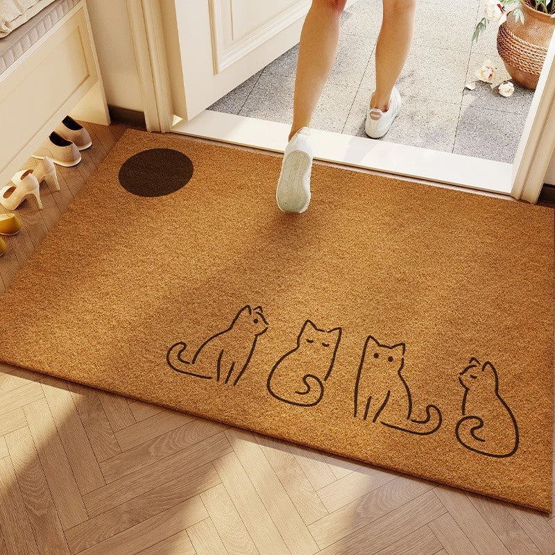 tapis d'entrée extérieur lavable antidérapant motif chat noir décor maison moderne porte terrasse