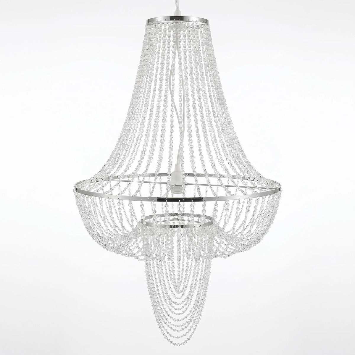 chandelier cristal transparent argenté élégant luxueux baroque suspension diametre 60cm hauteur 120cm
