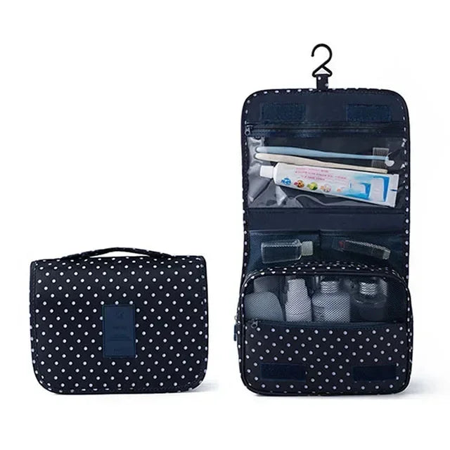 Sac toilette pliable oxford imprimé floral bleu clair motifs blancs roses bleus moderne pratique