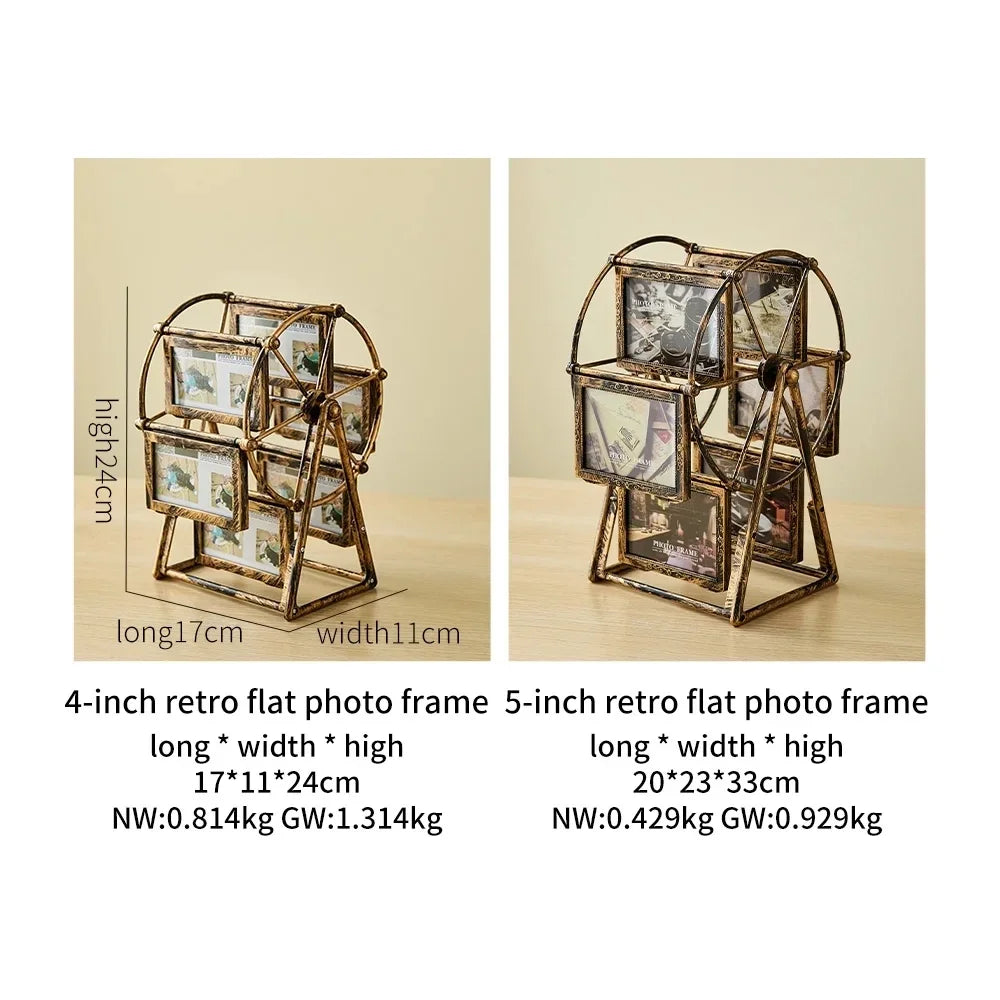 cadre photo vintage grande roue transparent bronze or argenté decoration florale photos inclusion industrielle