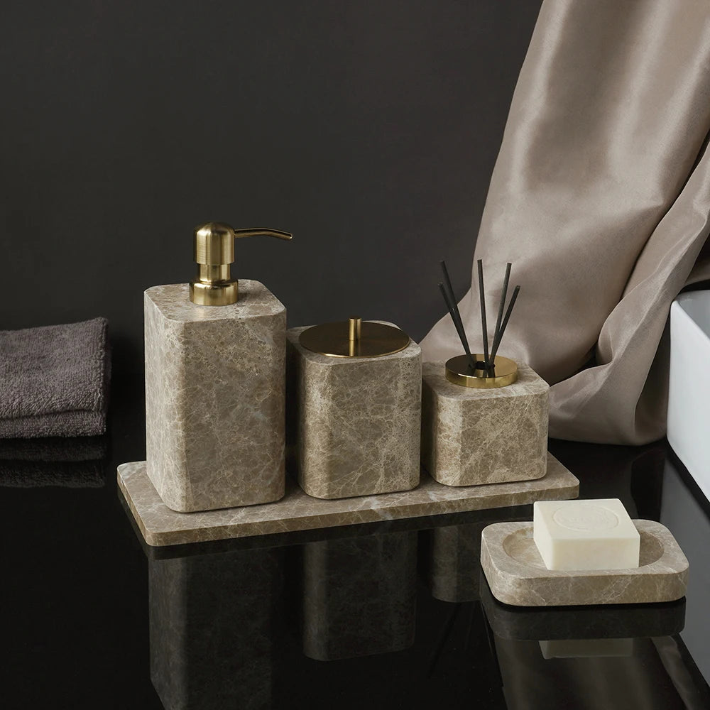 ensemble bain marbre moderne distributeur savon boîte mouchoirs pot crème dentifrice plateau oval brosse