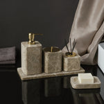 ensemble bain marbre moderne distributeur savon boîte mouchoirs pot crème dentifrice plateau oval brosse