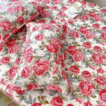 taies d'oreiller polyester fleurs roses feuilles vertes classique blanc rose vert gris