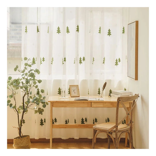 rideau blanc transparent motif arbre noël flocons neige décoration fenêtre salon chambre moderne