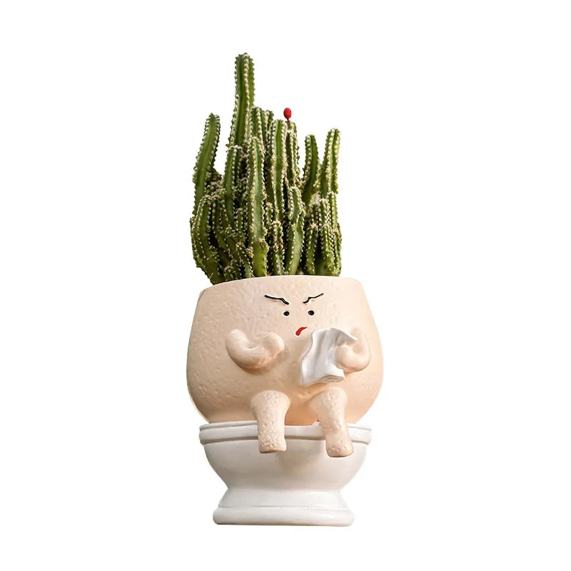 pot fleurs forme toilette cactus humour décoratif maison cadeau anniversaire noël