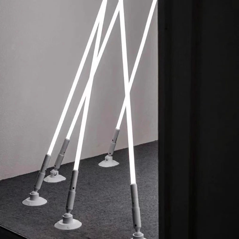 bases tube néon blanc led lisse moderne clips fixation câbles connexion accessoire lumineux minimaliste