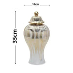 vase blanc doré rayures verticales moderne élégant couvercle décoration maison