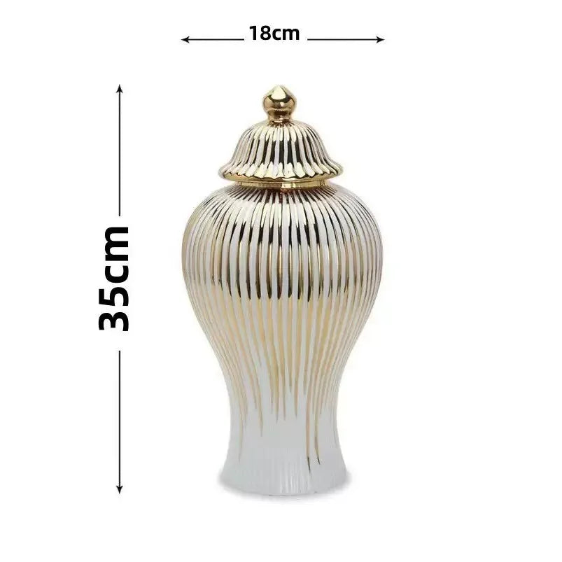 vase blanc doré rayures verticales moderne élégant couvercle décoration maison