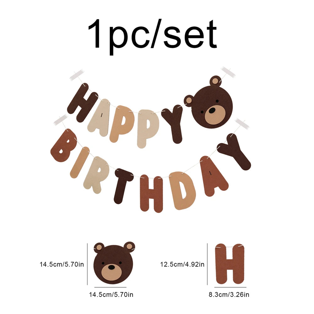 guirlande lettres happy birthday ours brun décor anniversaire clips marron carton festive