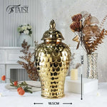 vases décoratifs modernes or blanc argentés motifs ronds couvercles assortis
