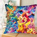 housse coussin carrée jaune motif pokemon pikachu décorative salon chambre lit enfant coton