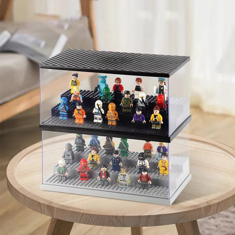 présentoir vitrine figurines lego noir gris transparent moderne lumière respectueux environnement pliable stockage organisateur