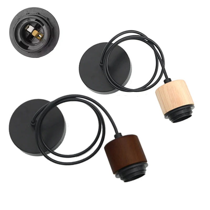 base câble suspendu lampe bois texture moderne douille E27 noir brun foncé
